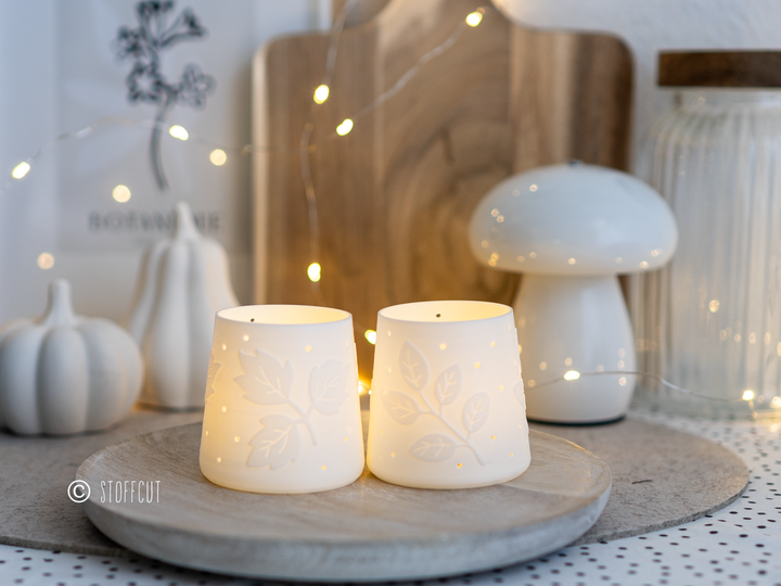 STL und 3MF Druckdatei 3D, Teelicht LED, Windlicht, Herbst Blätter, inkl. Mini-Gewerbelizenz