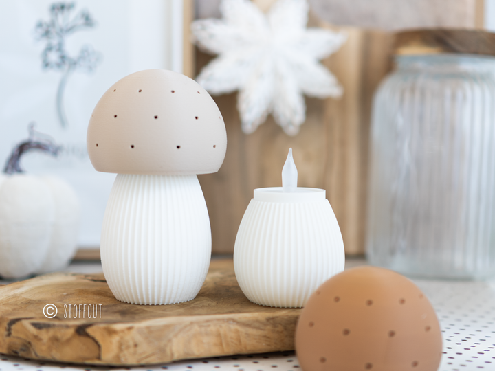 STL und 3MF Druckdatei 3D, Pilze LED, Teelicht, Windlicht, Herbst Pilze, inkl. Mini-Gewerbelizenz