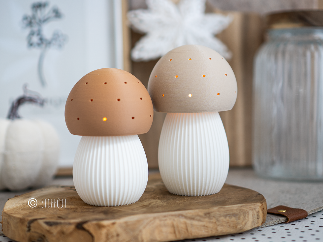 STL und 3MF Druckdatei 3D, Pilze LED, Teelicht, Windlicht, Herbst Pilze, inkl. Mini-Gewerbelizenz