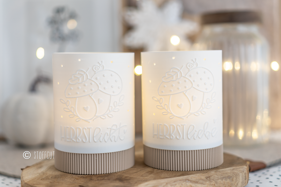 STL und 3MF Druckdatei 3D, Teelicht mit Sockel, LED, Windlicht, Pilze , inkl. Mini-Gewerbelizenz