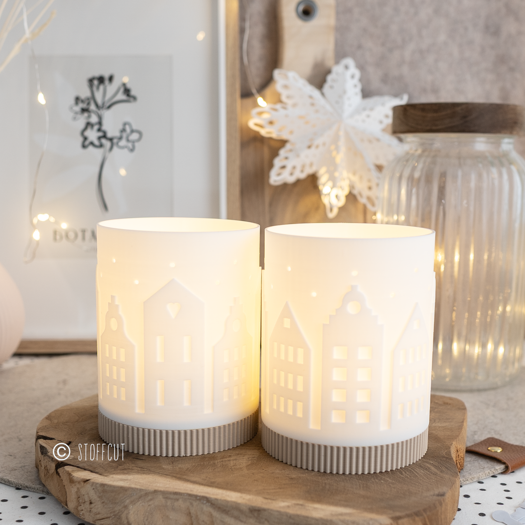STL und 3MF Druckdatei 3D, Teelicht LED, Windlicht,Häuser, inkl. Mini-Gewerbelizenz