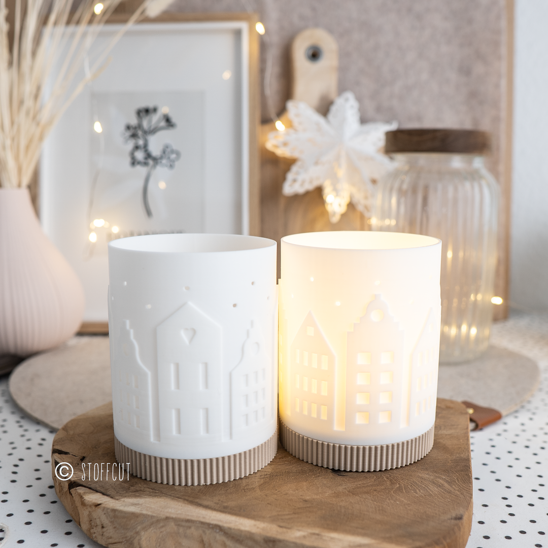 STL und 3MF Druckdatei 3D, Teelicht LED, Windlicht,Häuser, inkl. Mini-Gewerbelizenz