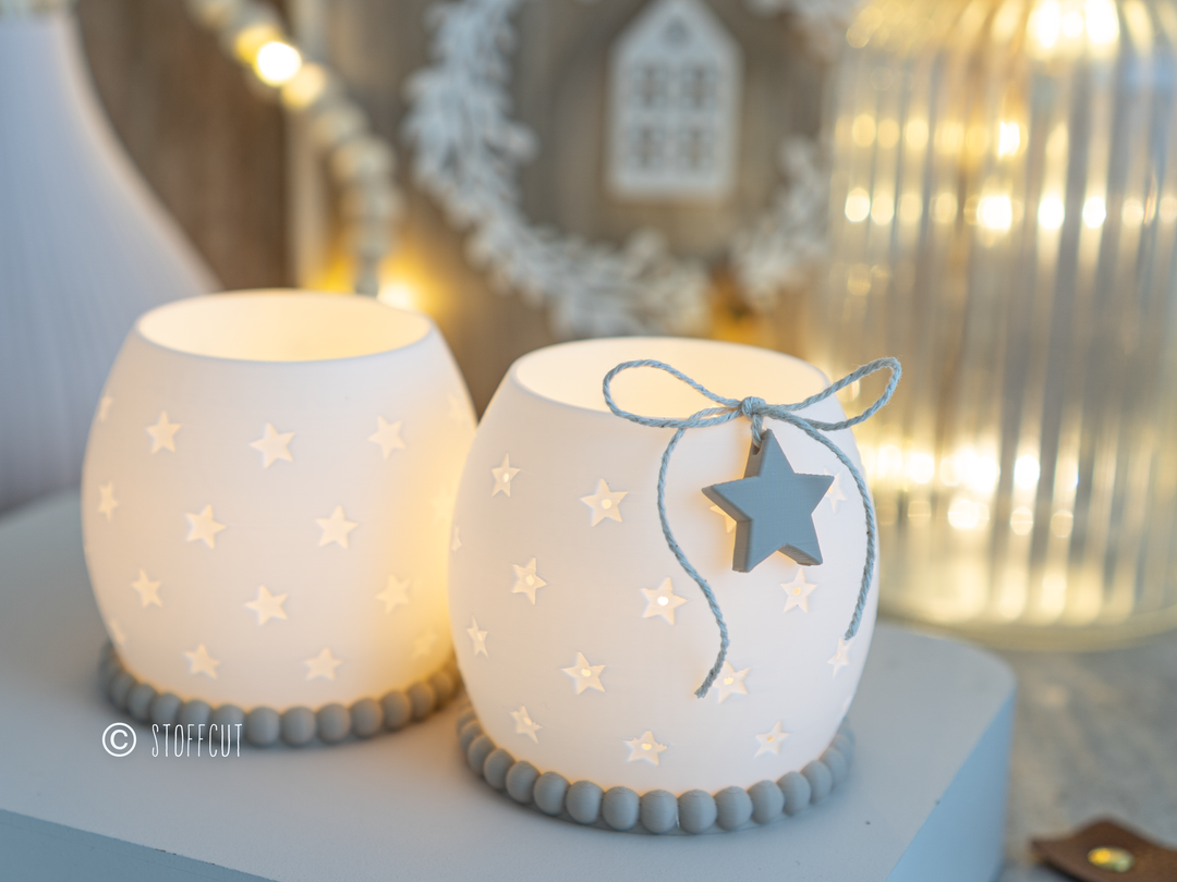 STL und 3MF Druckdatei 3D, Teelicht LED, Kugel Windlicht, Sterne,  inkl. Mini-Gewerbelizenz