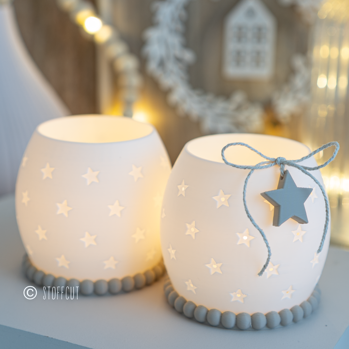 STL und 3MF Druckdatei 3D, Teelicht LED, Kugel Windlicht, Sterne,  inkl. Mini-Gewerbelizenz