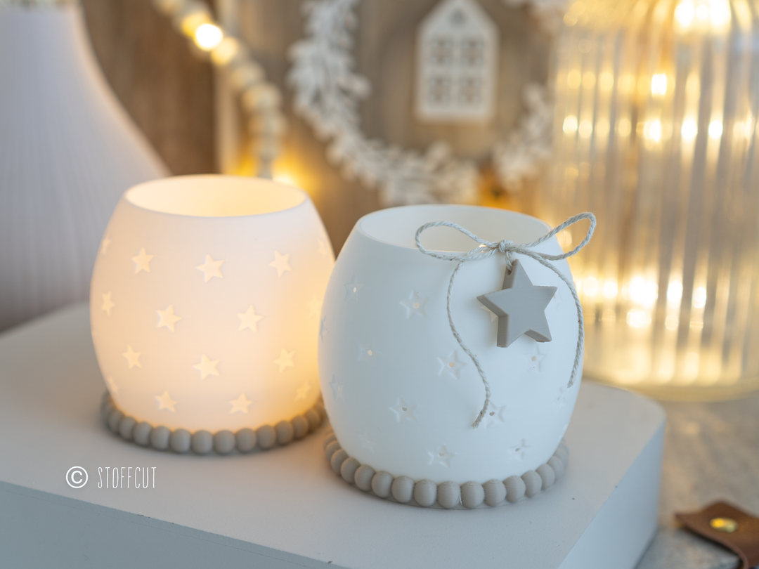 STL und 3MF Druckdatei 3D, Teelicht LED, Kugel Windlicht, Sterne,  inkl. Mini-Gewerbelizenz
