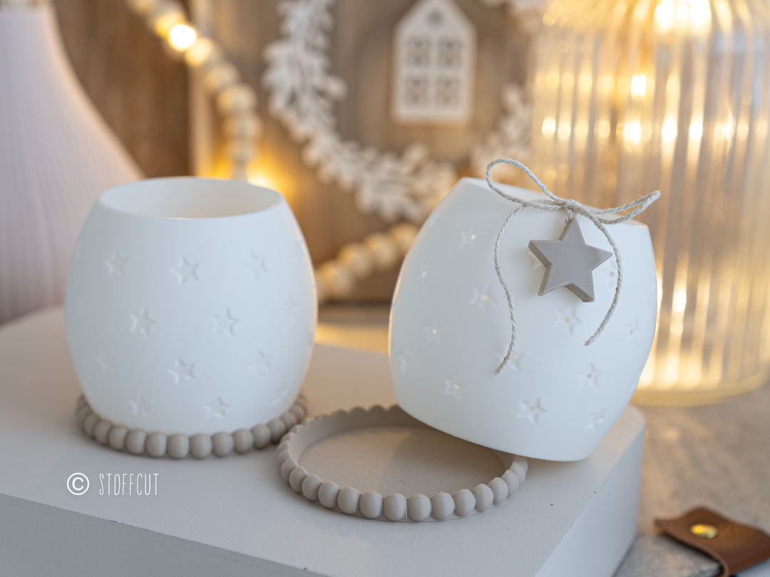 STL und 3MF Druckdatei 3D, Teelicht LED, Kugel Windlicht, Sterne,  inkl. Mini-Gewerbelizenz