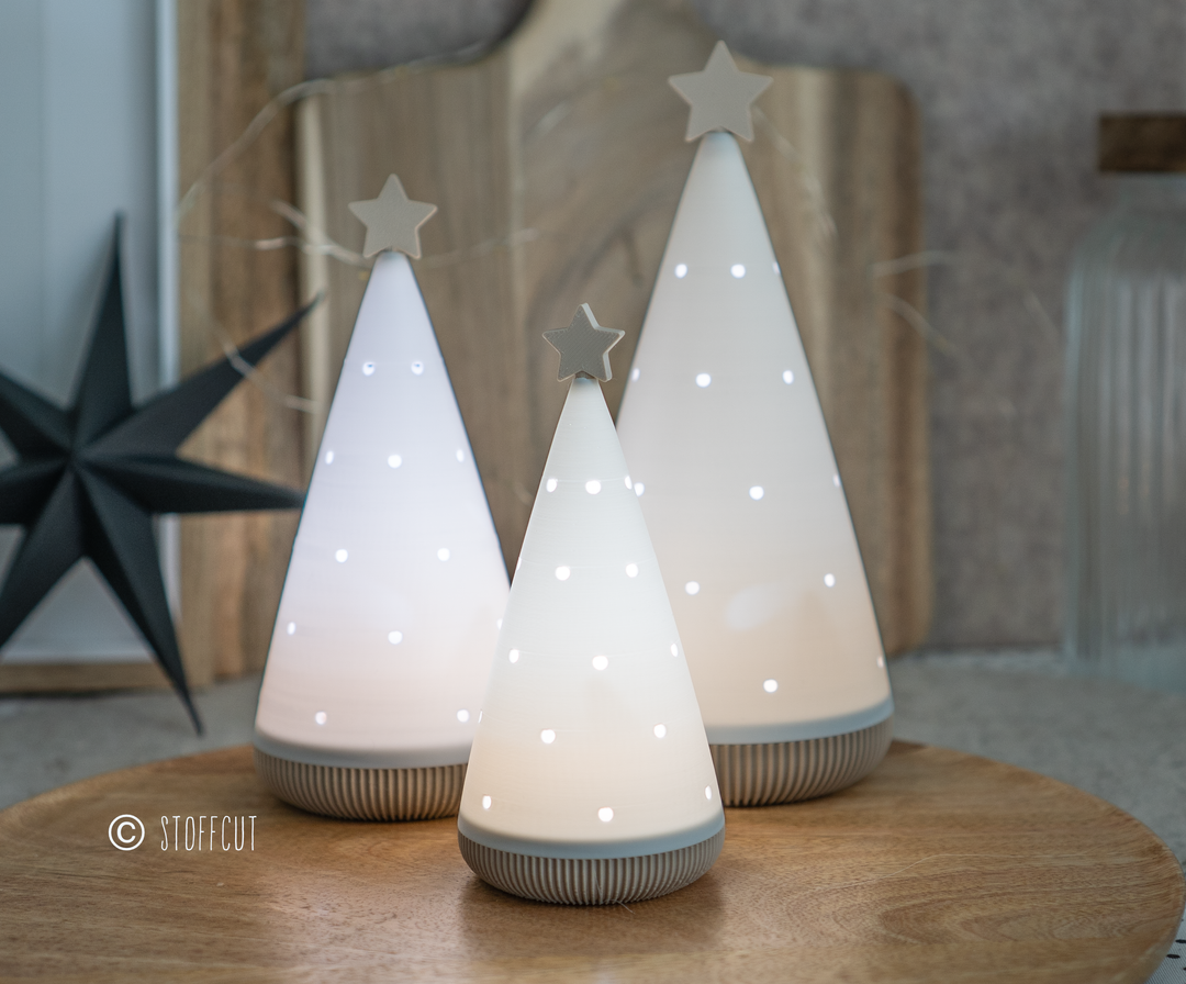 STL und 3MF Druckdatei 3D, Teelicht LED, Windlicht,Tanne, inkl. Mini-Gewerbelizenz