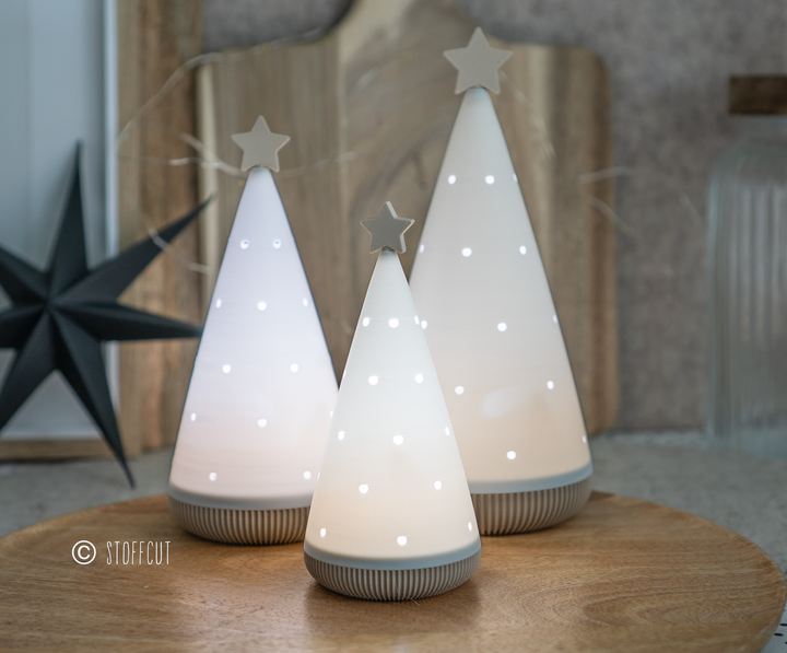 STL und 3MF Druckdatei 3D, Teelicht LED, Windlicht,Tanne, inkl. Mini-Gewerbelizenz