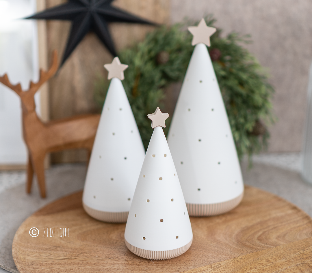 STL und 3MF Druckdatei 3D, Teelicht LED, Windlicht,Tanne, inkl. Mini-Gewerbelizenz