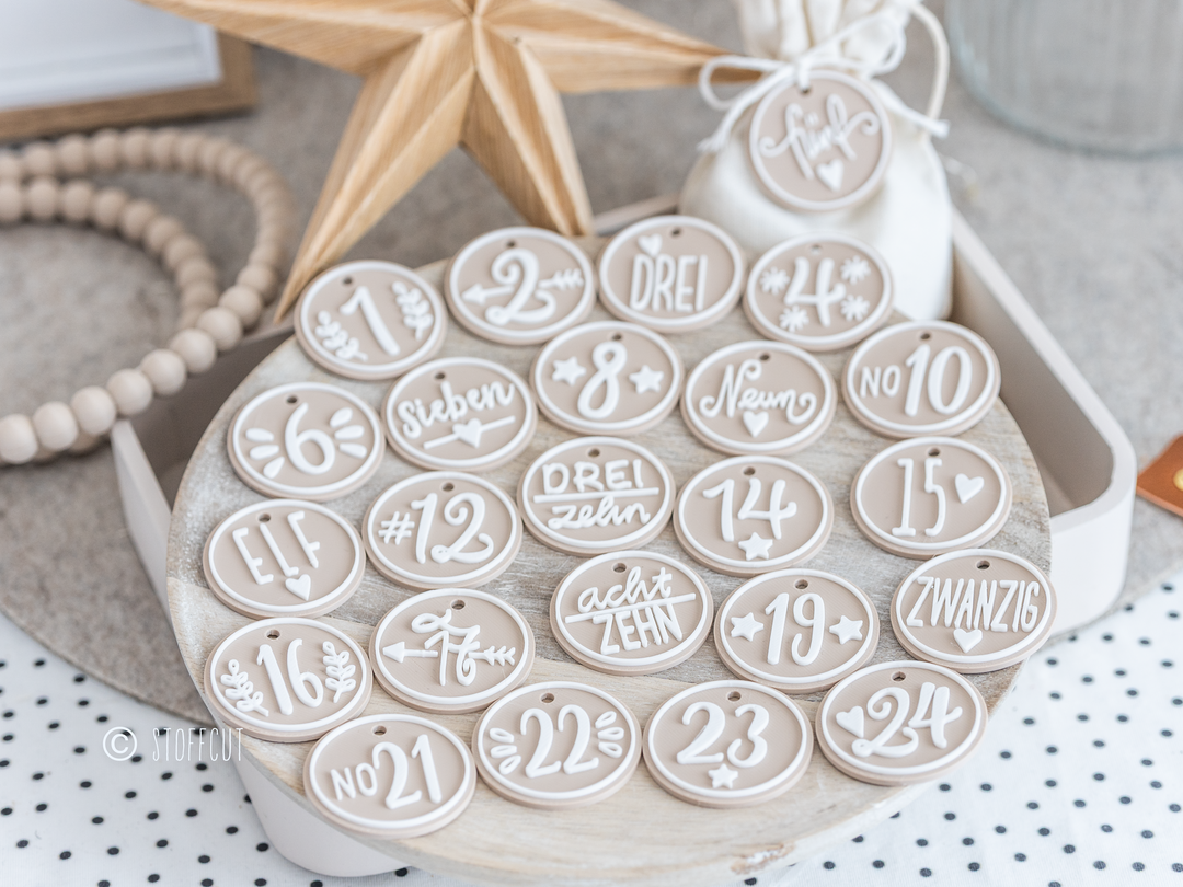 STL und 3MF Druckdatei 3D, Adventskalenderzahlen, Anhänger, inkl. Mini-Gewerbelizenz