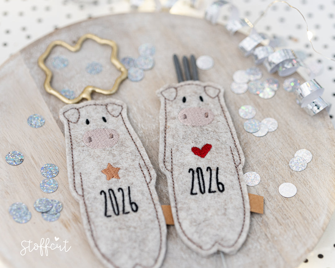 Stickdatei Schweinchen Sparkle, Silvester Schwein, Neujahr, ITH