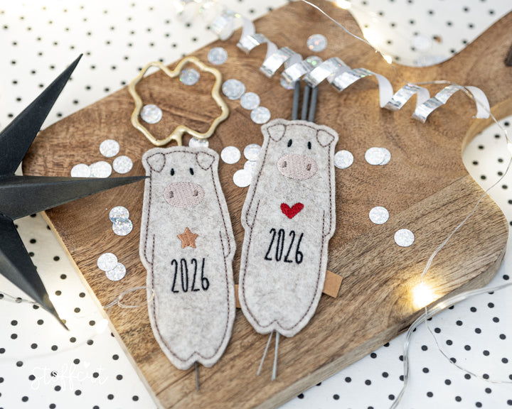 Stickdatei Schweinchen Sparkle, Silvester Schwein, Neujahr, ITH