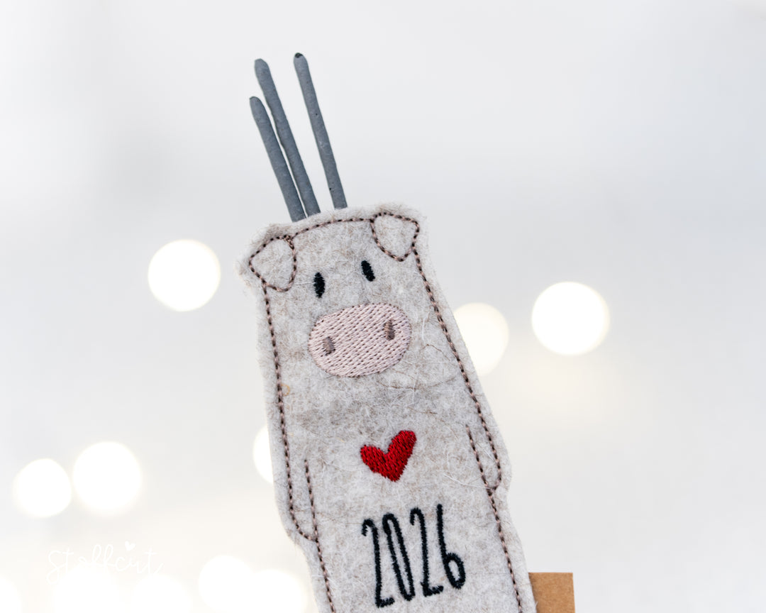 Stickdatei Schweinchen Sparkle, Silvester Schwein, Neujahr, ITH