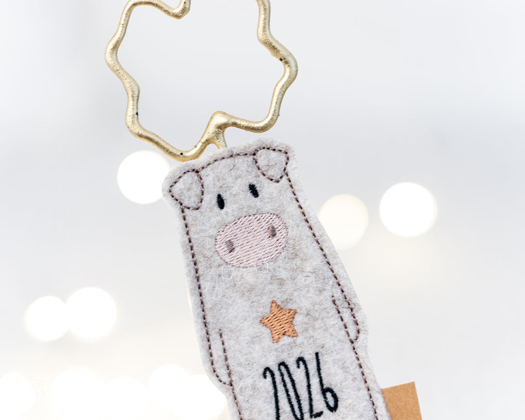Stickdatei Schweinchen Sparkle, Silvester Schwein, Neujahr, ITH