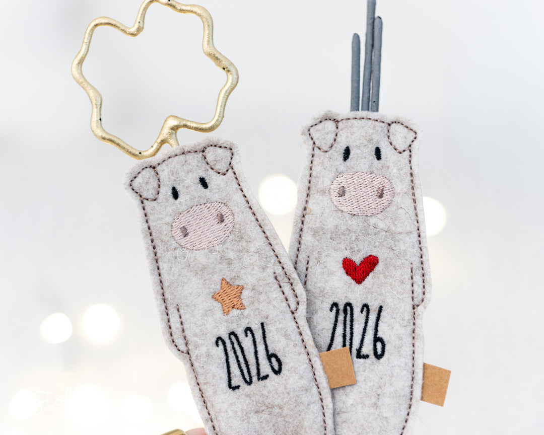 Stickdatei Schweinchen Sparkle, Silvester Schwein, Neujahr, ITH