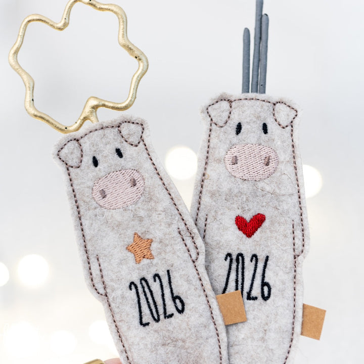 Stickdatei Schweinchen Sparkle, Silvester Schwein, Neujahr, ITH