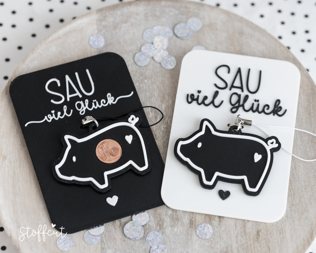 STL und 3MF Druckdatei 3D, Schweinchen, Anhänger und Karte, Silvester, Neujahr, inkl. Mini-Gewerbelizenz