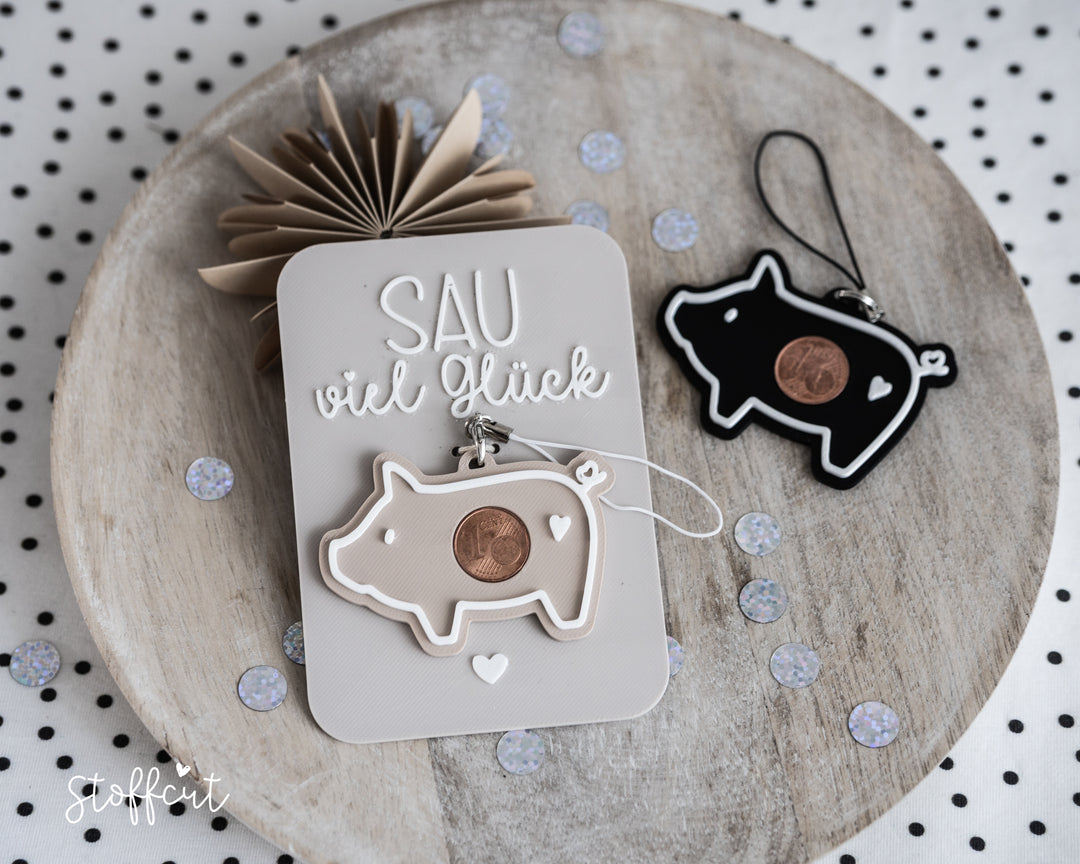 STL und 3MF Druckdatei 3D, Schweinchen, Anhänger und Karte, Silvester, Neujahr, inkl. Mini-Gewerbelizenz