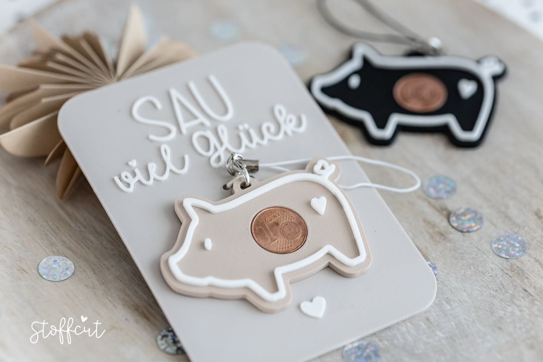 STL und 3MF Druckdatei 3D, Schweinchen, Anhänger und Karte, Silvester, Neujahr, inkl. Mini-Gewerbelizenz