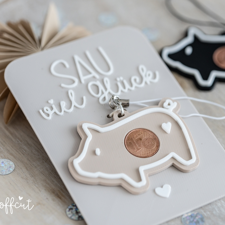 STL und 3MF Druckdatei 3D, Schweinchen, Anhänger und Karte, Silvester, Neujahr, inkl. Mini-Gewerbelizenz