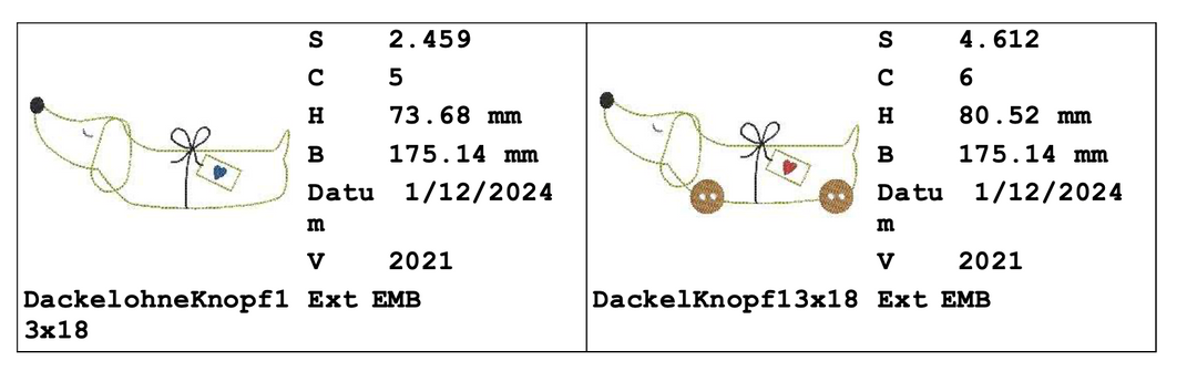 Stickdatei Knopf Dackel Knut 13x18