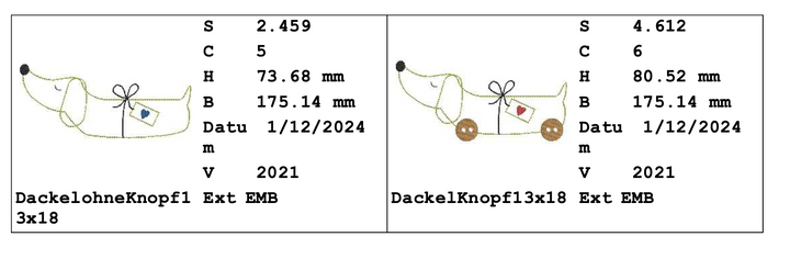 Stickdatei Knopf Dackel Knut 13x18