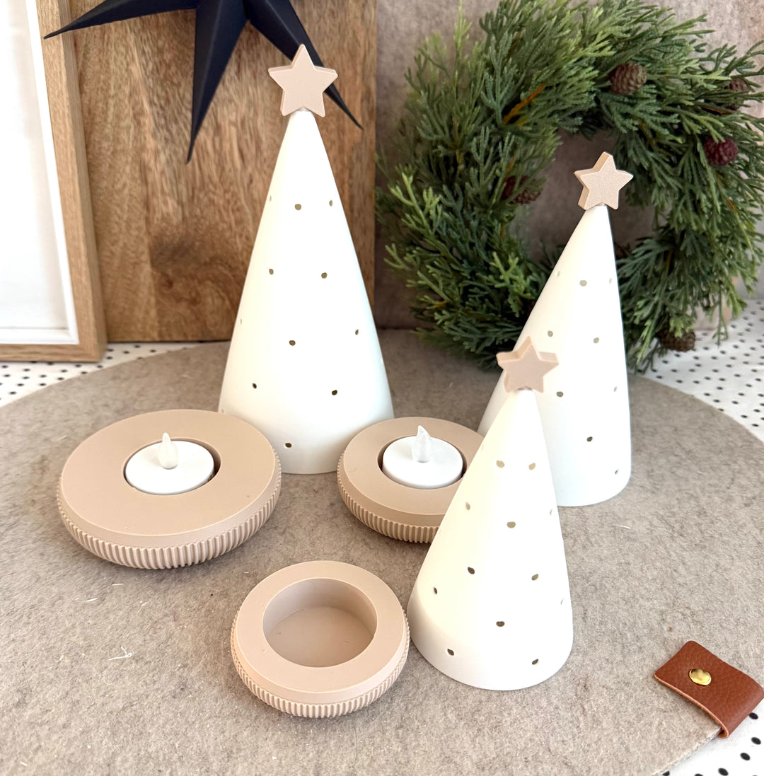 STL und 3MF Druckdatei 3D, Teelicht LED, Windlicht,Tanne, inkl. Mini-Gewerbelizenz