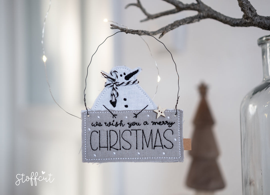 Stickdatei ITH Schneemann Schild