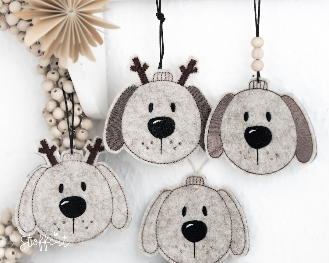 Stickdatei ITH Weihnachtskugel Hund, Anhänger, Weihnachten