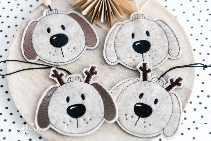 Stickdatei ITH Weihnachtskugel Hund, Anhänger, Weihnachten