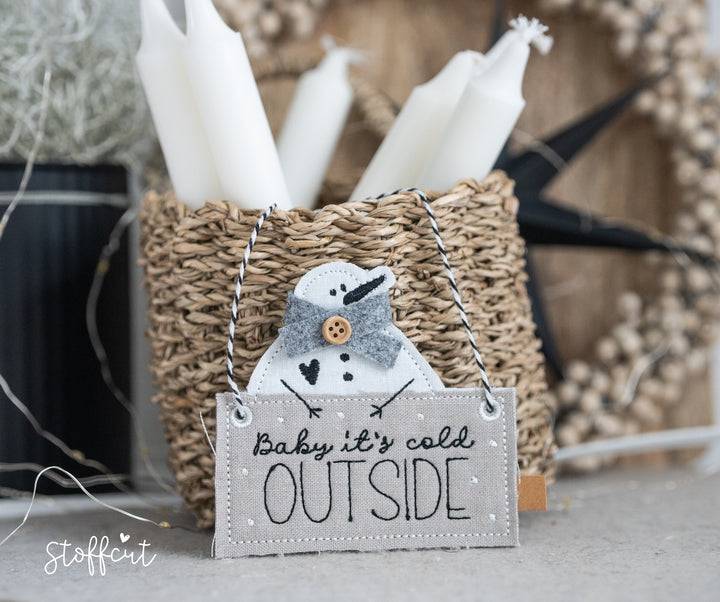 Stickdatei ITH Schneemann Schild