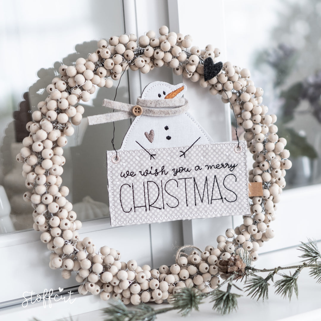 Stickdatei ITH Schneemann Schild