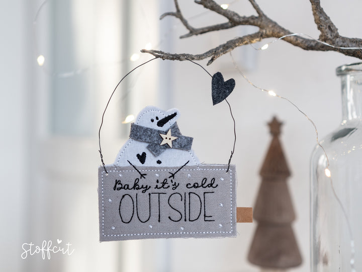 Stickdatei ITH Schneemann Schild