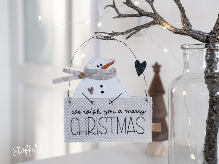 Stickdatei ITH Schneemann Schild