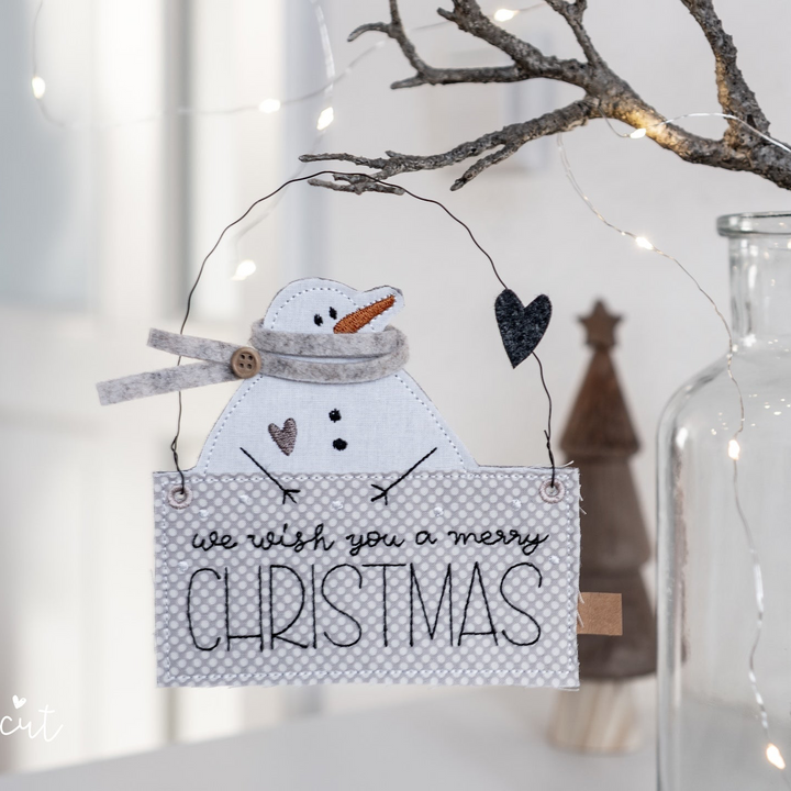 Stickdatei ITH Schneemann Schild