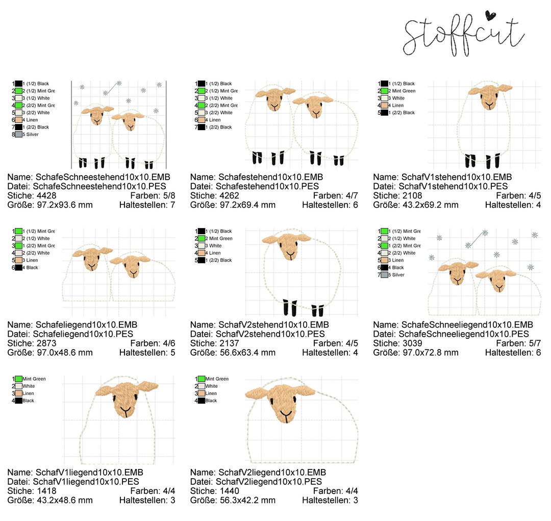 Stickdatei Schafe Doodle – Winterliches Stickmotiv für Maschinenstickerei | Digitaler Download