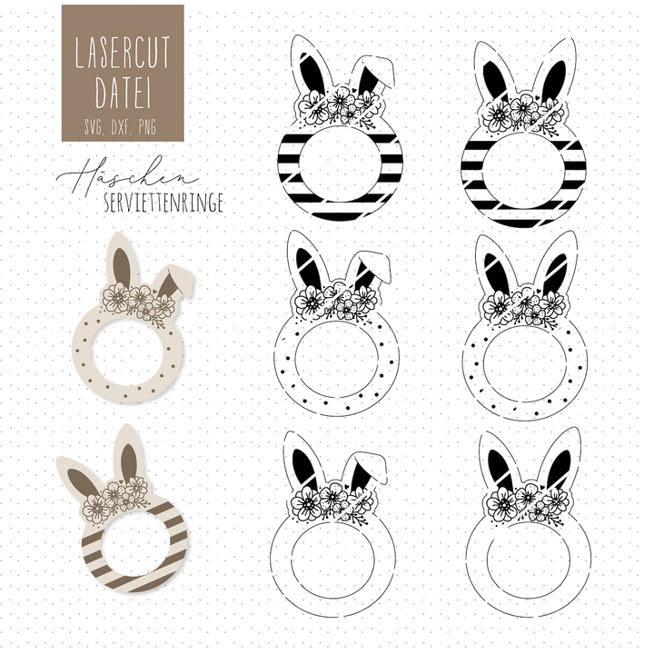 Lasercut Serviettenringe Hasenohren / Ostern SVG, DXF, PNG